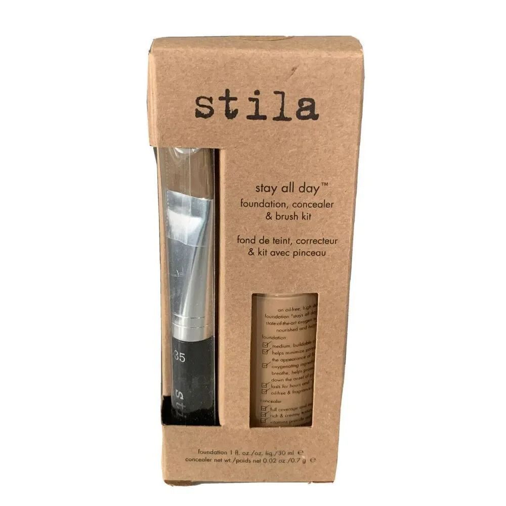 New Stila Stay All Day Foundation - Buff 7 - Concealer & Brush Kit Full Size 1oz